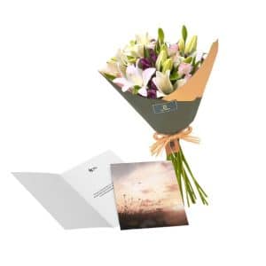 Pack Ramo Lilium & Alstroemerias Rosadas + Tarjeta Condolencias