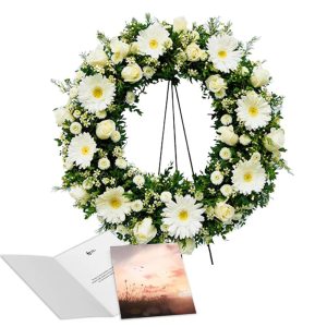 Pack Condolencias Corona De Rosas y Gerberas + Tarjeta de Condolencias