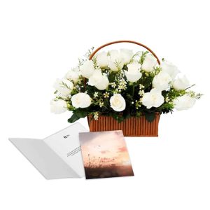 Pack Condolencias Canasto De Rosas + Tarjeta de Condolencias