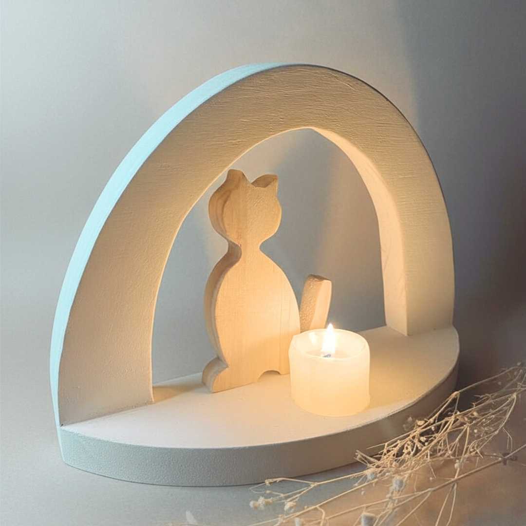 Altar Arcoíris de Gatito en Madera. Beige Altar Puente del Arcoíris. Condolencia mascotas, duelo, gatito. michi